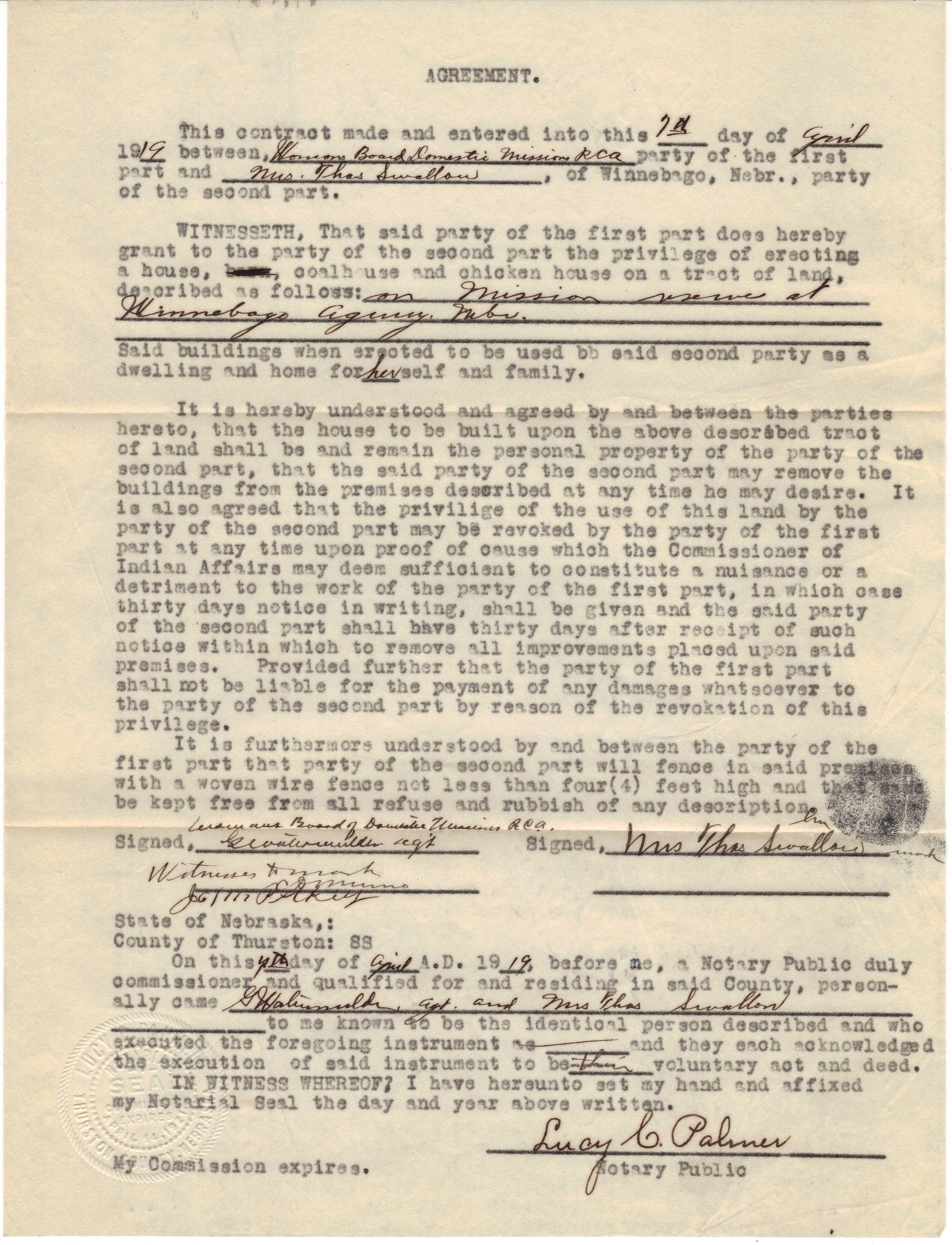 April 7, 1919: Swallow use of Mission land (2)